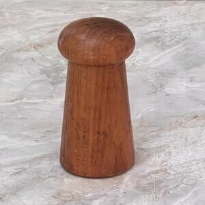 Wooden Handcrafted Salt or Pepper Shaker 4.4" Tall One Piece Mushroom Shape